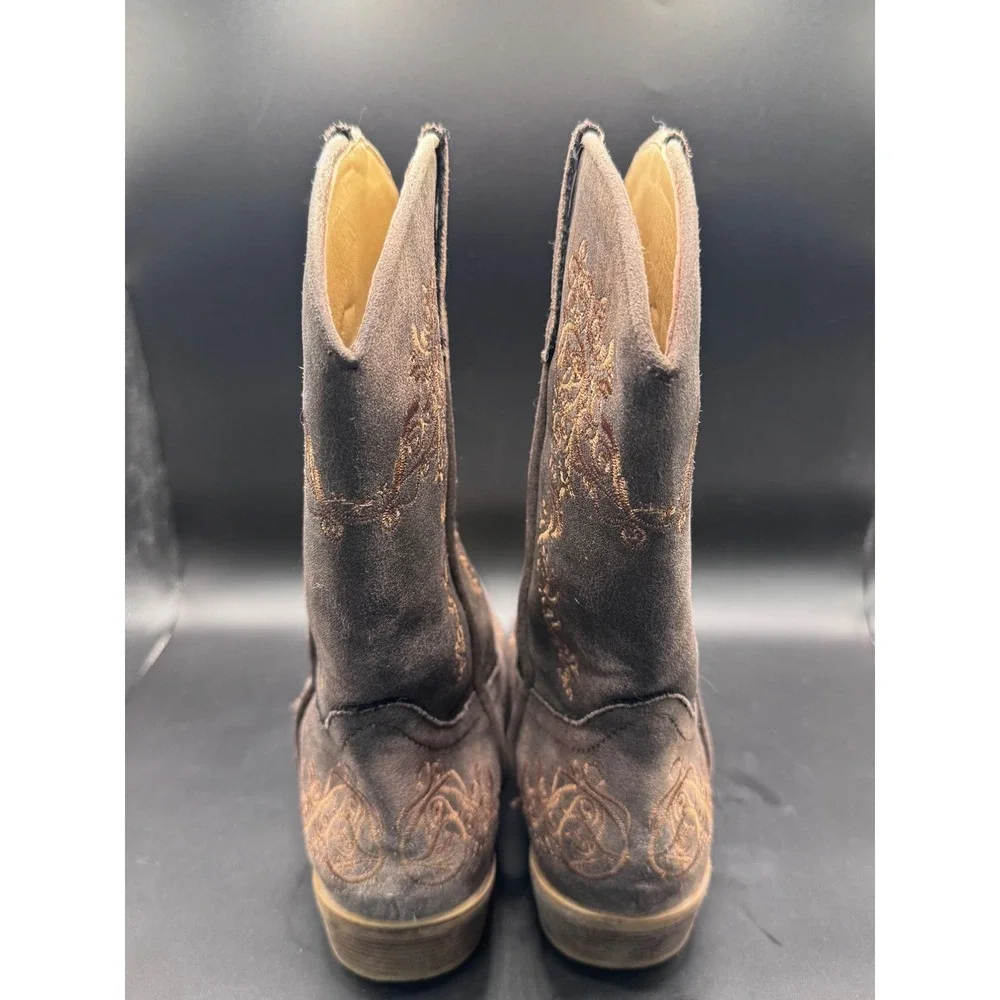 Roper Kids Brown Faux Suede Embroidered Western Cowboy Boots Youth Size 3